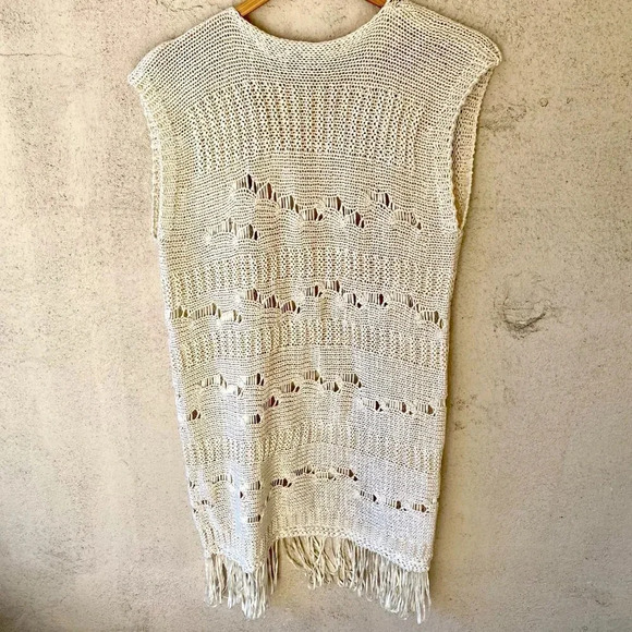 Pholya Italian Open Front Fringe Knit Cardigan Vest Small - Picture 5 of 6